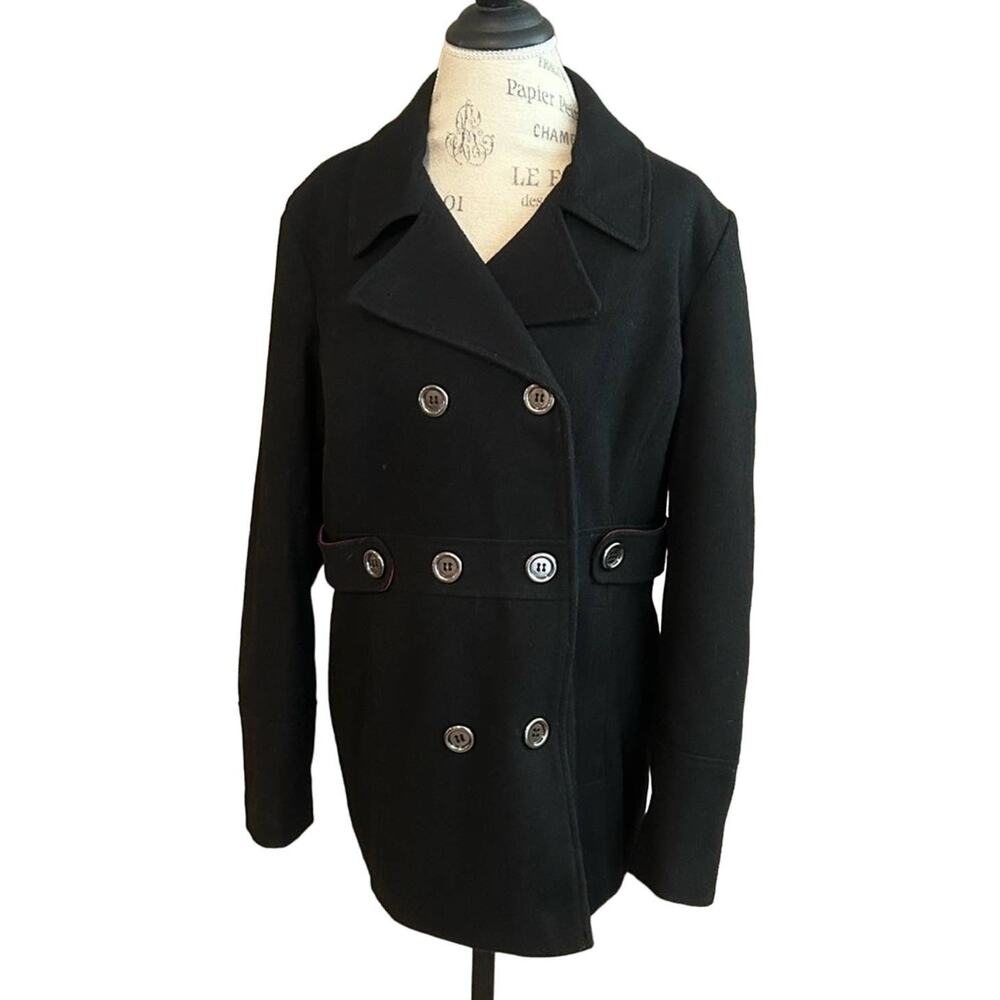 La Nouvelle Renaissance black wool double breasted pea coat fall winter sz large